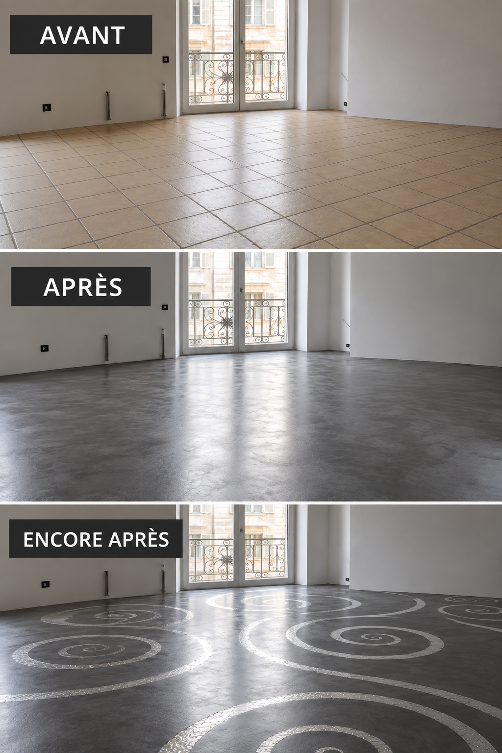 Transformation sol décoratif - avant après